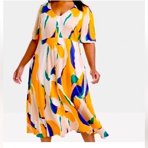 NEW PLUS AVA Women's Dolman Short Sleeve Midi Dress • BUTTON FRONT